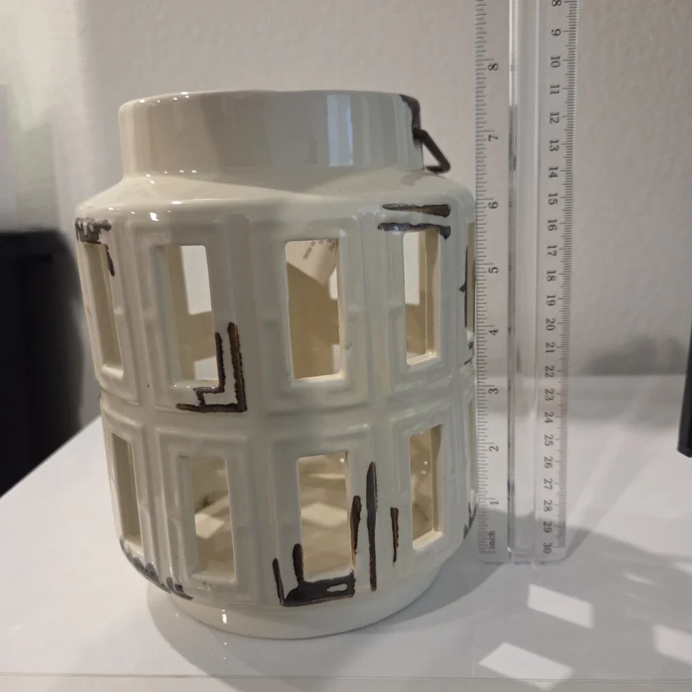 2 Ashland Spring Candle Collection White Ceramic Lanterns Rustic Farmhouse Set